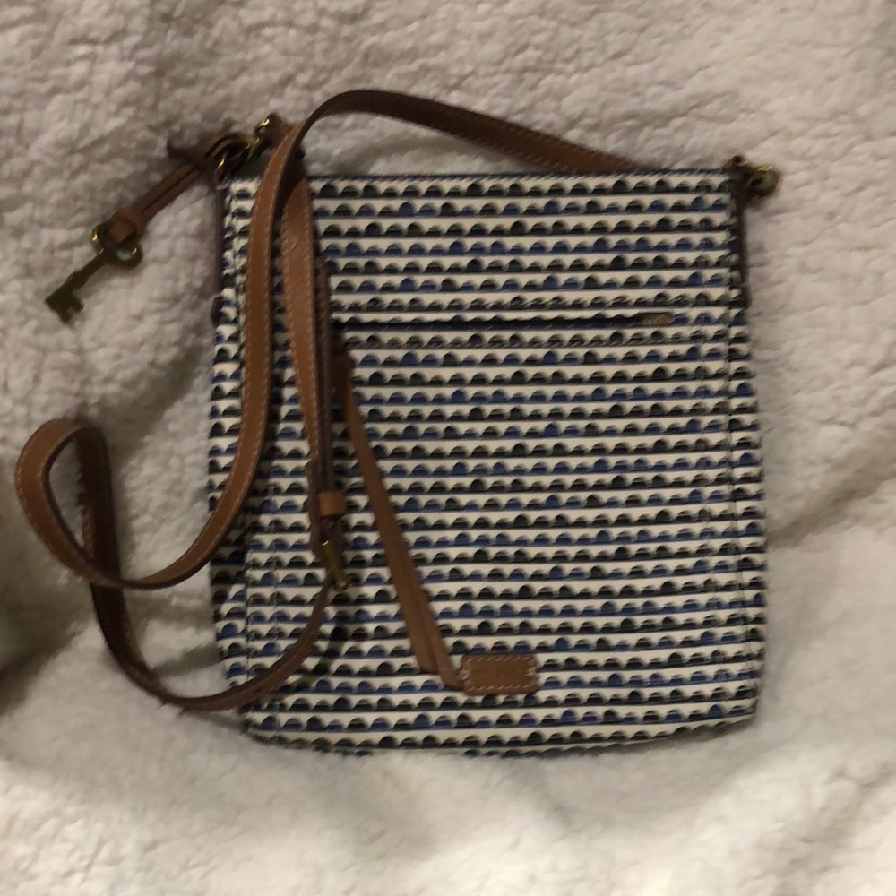 Fossil Blue and Brown Crossbody Bag with Leather Tassels